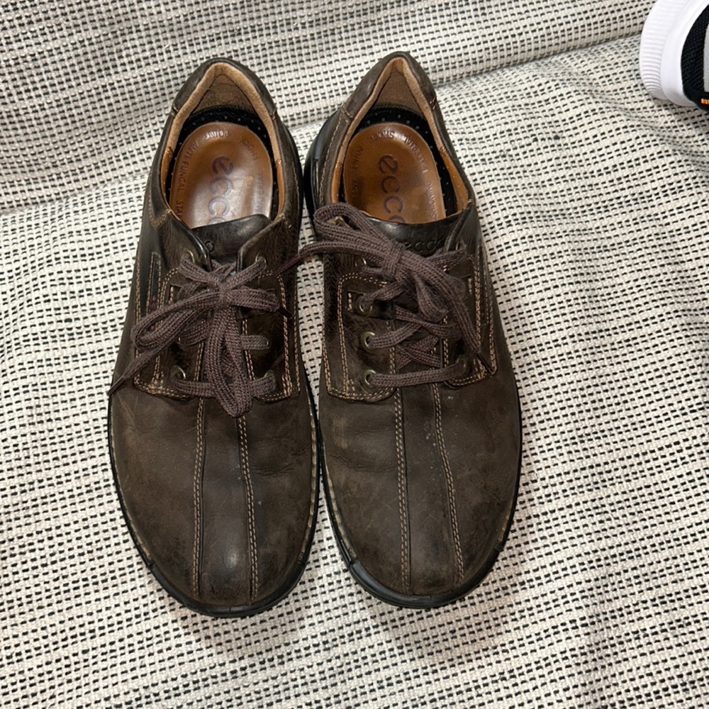 Ecco Mens Brown Leather Light Shock Point Lace Up Casual Shoes EU 43 US 10